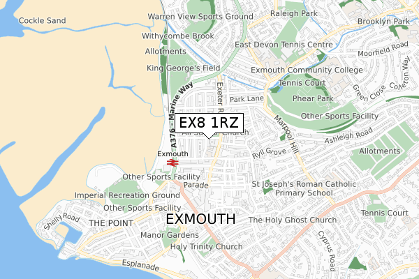 EX8 1RZ map - small scale - OS Open Zoomstack (Ordnance Survey)