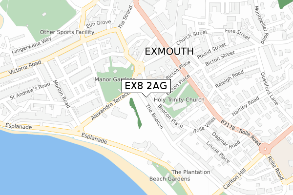 EX8 2AG map - large scale - OS Open Zoomstack (Ordnance Survey)