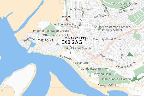 EX8 2AG map - small scale - OS Open Zoomstack (Ordnance Survey)