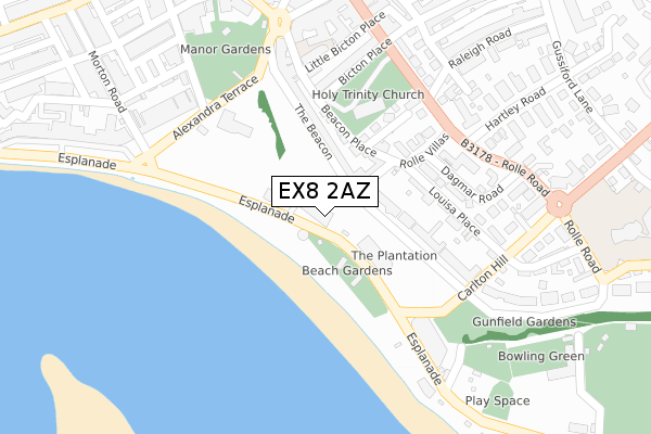 EX8 2AZ map - large scale - OS Open Zoomstack (Ordnance Survey)
