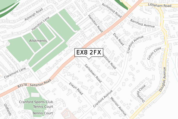 EX8 2FX map - large scale - OS Open Zoomstack (Ordnance Survey)