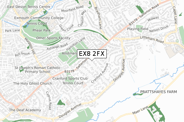 EX8 2FX map - small scale - OS Open Zoomstack (Ordnance Survey)