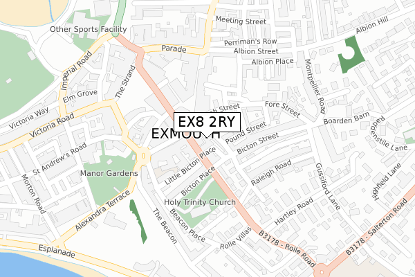 EX8 2RY map - large scale - OS Open Zoomstack (Ordnance Survey)