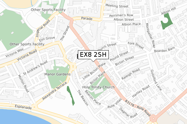 EX8 2SH map - large scale - OS Open Zoomstack (Ordnance Survey)