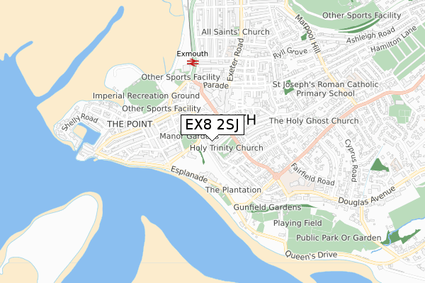 EX8 2SJ map - small scale - OS Open Zoomstack (Ordnance Survey)