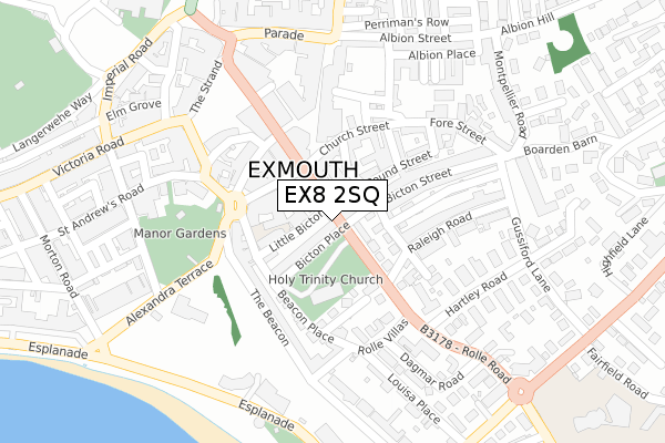 EX8 2SQ map - large scale - OS Open Zoomstack (Ordnance Survey)