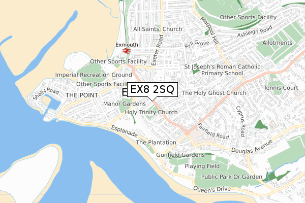 EX8 2SQ map - small scale - OS Open Zoomstack (Ordnance Survey)