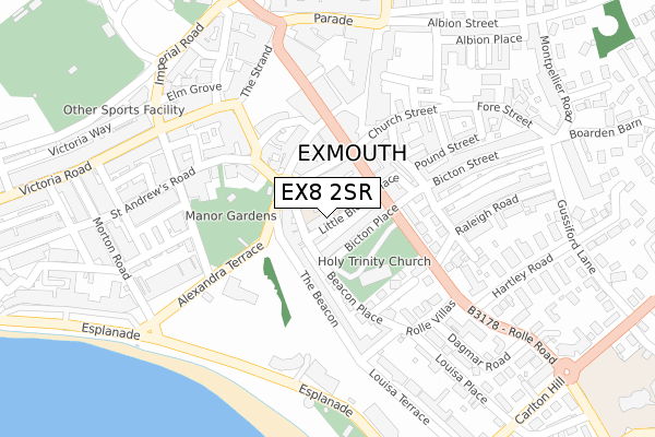 EX8 2SR map - large scale - OS Open Zoomstack (Ordnance Survey)