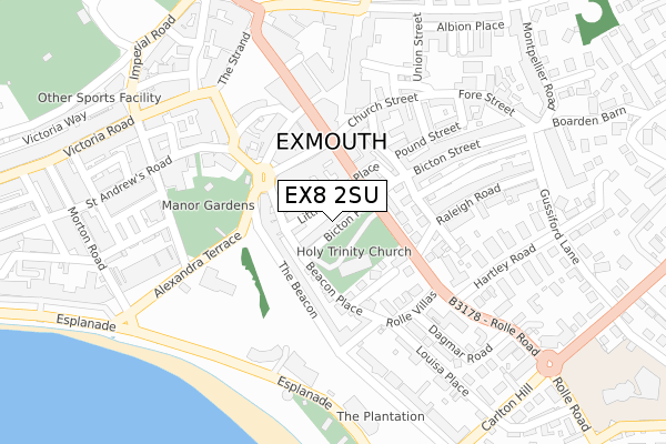 EX8 2SU map - large scale - OS Open Zoomstack (Ordnance Survey)