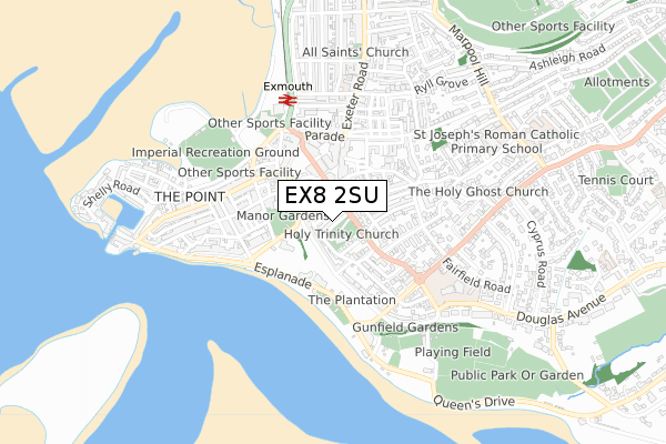 EX8 2SU map - small scale - OS Open Zoomstack (Ordnance Survey)