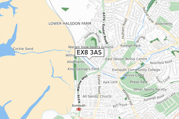 EX8 3AS map - small scale - OS Open Zoomstack (Ordnance Survey)