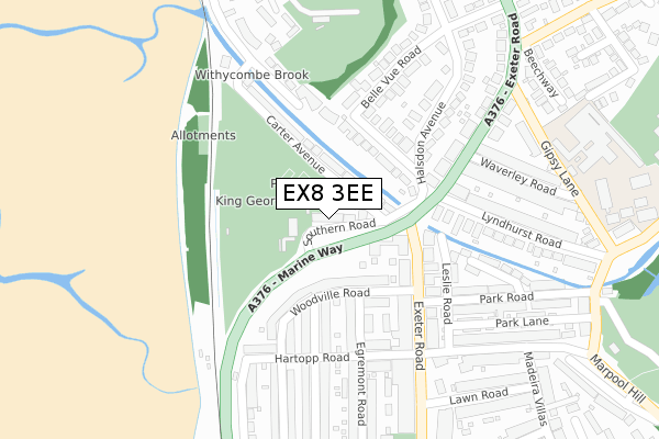 EX8 3EE map - large scale - OS Open Zoomstack (Ordnance Survey)