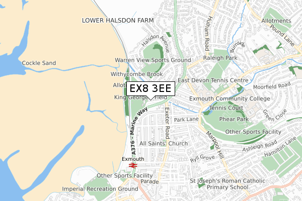 EX8 3EE map - small scale - OS Open Zoomstack (Ordnance Survey)