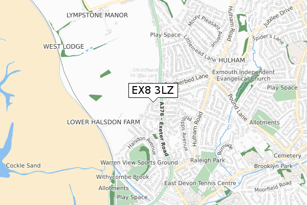 EX8 3LZ map - small scale - OS Open Zoomstack (Ordnance Survey)