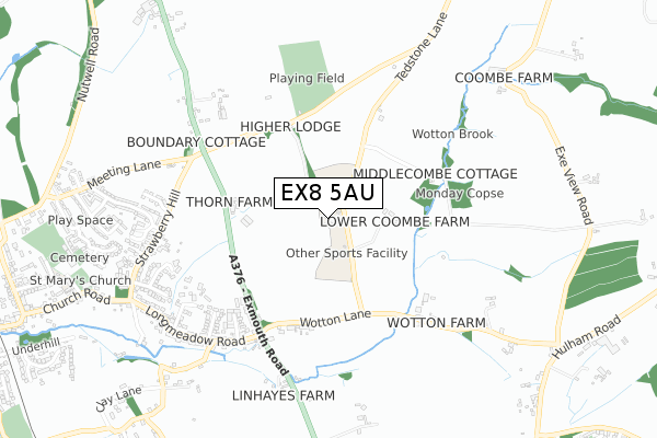 EX8 5AU map - small scale - OS Open Zoomstack (Ordnance Survey)