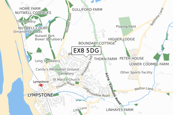 EX8 5DG map - small scale - OS Open Zoomstack (Ordnance Survey)