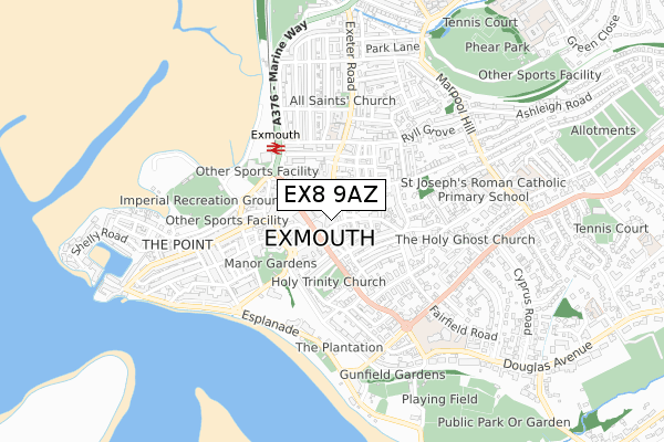 EX8 9AZ map - small scale - OS Open Zoomstack (Ordnance Survey) EX8 9AZ map - small scale - OS Open Zoomstack (Ordnance Survey)