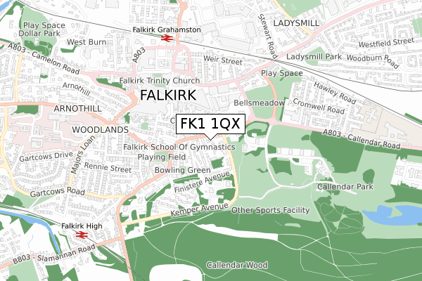 FK1 1QX map - small scale - OS Open Zoomstack (Ordnance Survey) FK1 1QX map - small scale - OS Open Zoomstack (Ordnance Survey)