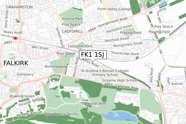 FK1 1SJ map - small scale - OS Open Zoomstack (Ordnance Survey)