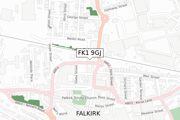 FK1 9GJ map - large scale - OS Open Zoomstack (Ordnance Survey)