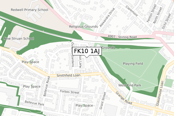 FK10 1AJ map - large scale - OS Open Zoomstack (Ordnance Survey)