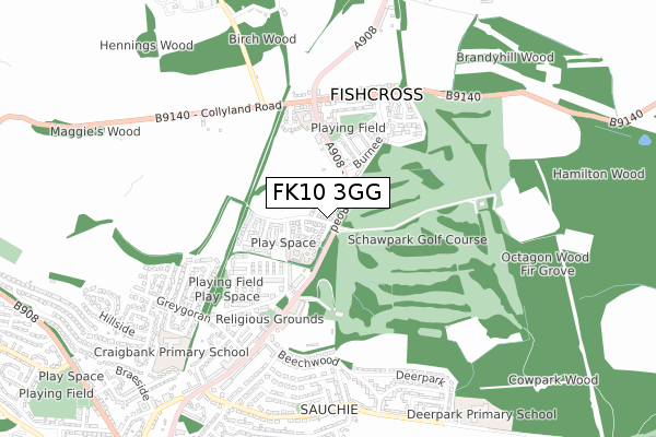 FK10 3GG map - small scale - OS Open Zoomstack (Ordnance Survey)