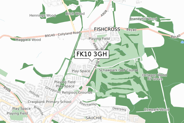 FK10 3GH map - small scale - OS Open Zoomstack (Ordnance Survey)