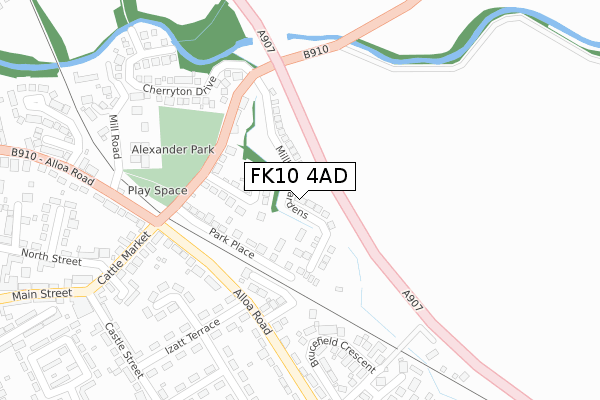 FK10 4AD map - large scale - OS Open Zoomstack (Ordnance Survey)