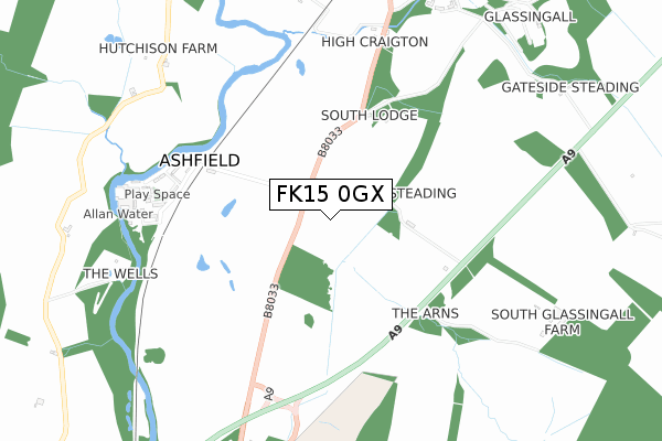 FK15 0GX map - small scale - OS Open Zoomstack (Ordnance Survey)