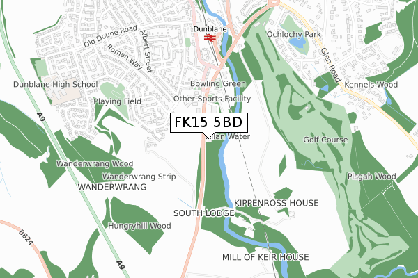 FK15 5BD map - small scale - OS Open Zoomstack (Ordnance Survey)