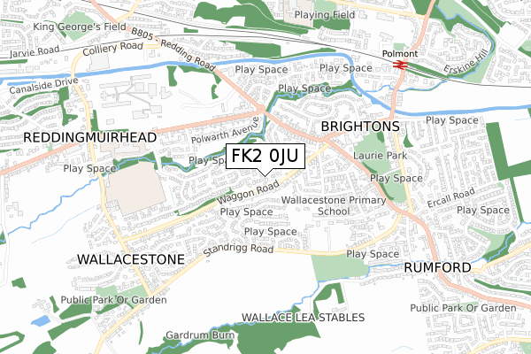 FK2 0JU map - small scale - OS Open Zoomstack (Ordnance Survey)