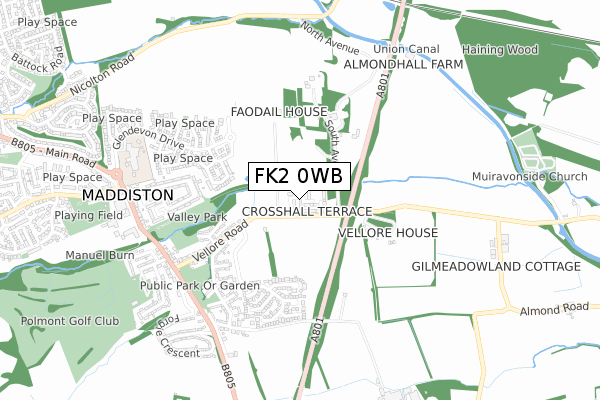 FK2 0WB map - small scale - OS Open Zoomstack (Ordnance Survey)