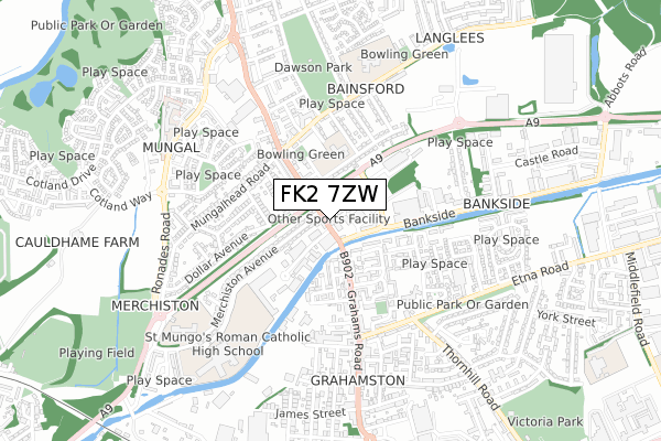 FK2 7ZW map - small scale - OS Open Zoomstack (Ordnance Survey)