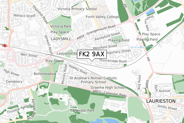 FK2 9AX map - small scale - OS Open Zoomstack (Ordnance Survey)