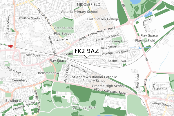 FK2 9AZ map - small scale - OS Open Zoomstack (Ordnance Survey)