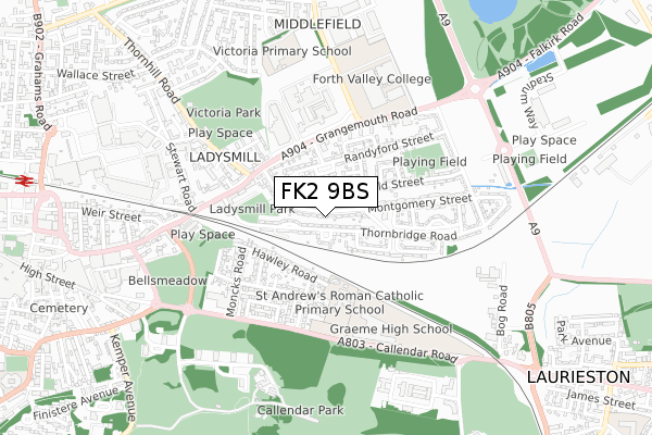 FK2 9BS map - small scale - OS Open Zoomstack (Ordnance Survey)