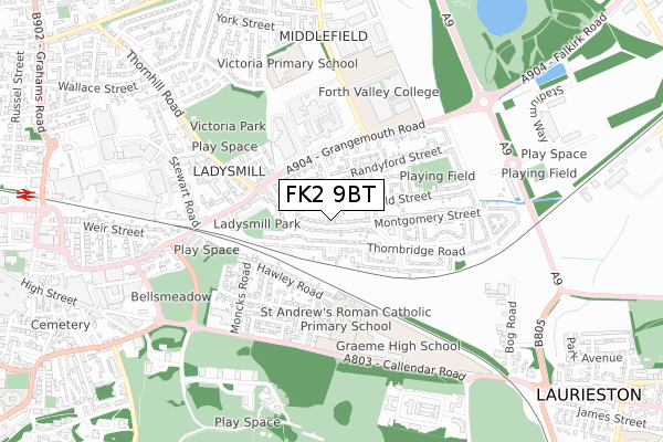 FK2 9BT map - small scale - OS Open Zoomstack (Ordnance Survey)
