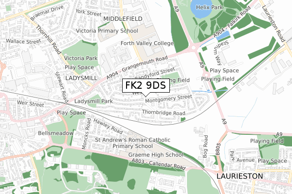 FK2 9DS map - small scale - OS Open Zoomstack (Ordnance Survey)