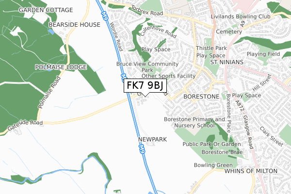 FK7 9BJ map - small scale - OS Open Zoomstack (Ordnance Survey) FK7 9BJ map - small scale - OS Open Zoomstack (Ordnance Survey)