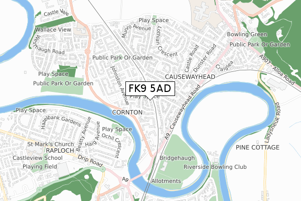 FK9 5AD map - small scale - OS Open Zoomstack (Ordnance Survey)