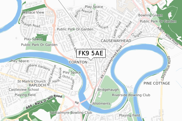 FK9 5AE map - small scale - OS Open Zoomstack (Ordnance Survey)