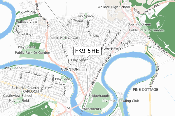 FK9 5HE map - small scale - OS Open Zoomstack (Ordnance Survey)