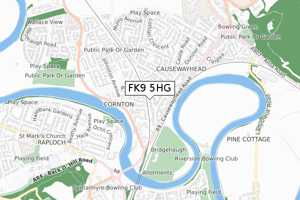 FK9 5HG map - small scale - OS Open Zoomstack (Ordnance Survey)