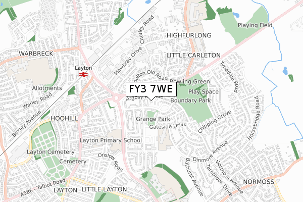 FY3 7WE map - small scale - OS Open Zoomstack (Ordnance Survey)