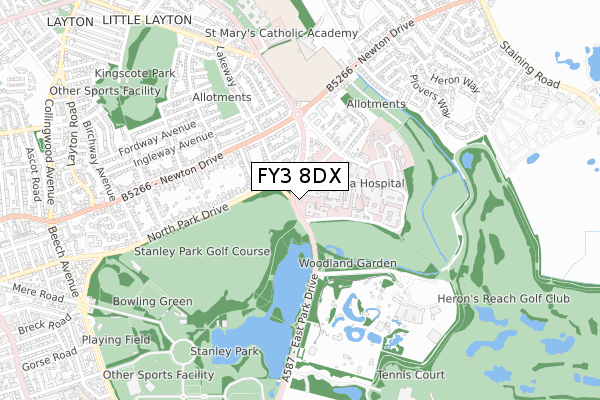 FY3 8DX map - small scale - OS Open Zoomstack (Ordnance Survey)