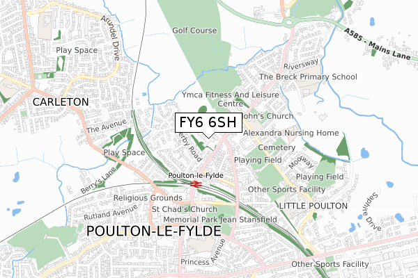 FY6 6SH map - small scale - OS Open Zoomstack (Ordnance Survey)