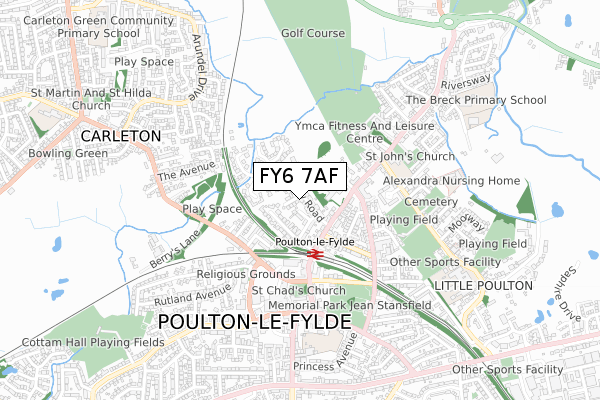 FY6 7AF map - small scale - OS Open Zoomstack (Ordnance Survey)