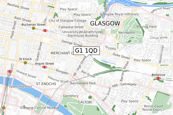 G1 1QD map - small scale - OS Open Zoomstack (Ordnance Survey)