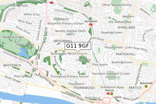 G11 9GF map - small scale - OS Open Zoomstack (Ordnance Survey)