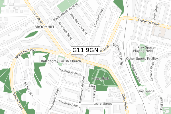 G11 9GN map - large scale - OS Open Zoomstack (Ordnance Survey)